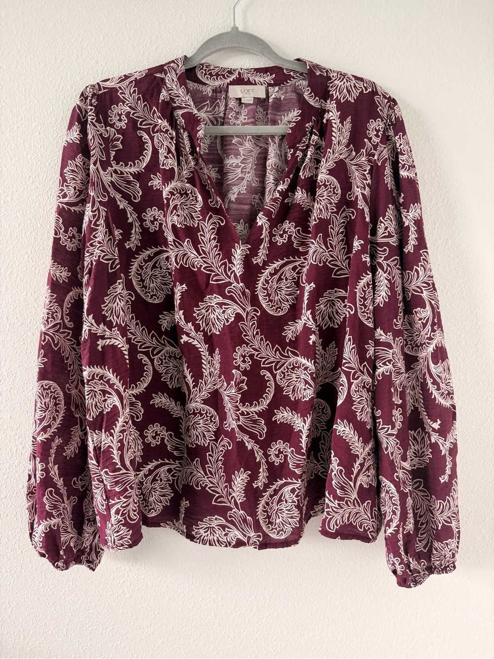 LOFT Burgundy Paisley V-Neck and Blouse